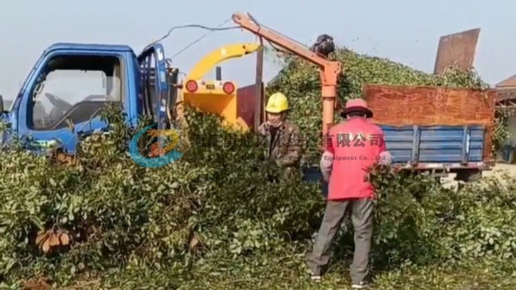浙江客戶定制小型車載式樹枝粉碎機(jī)，樹枝粉碎機(jī)直接噴入車廂，方便運(yùn)輸！